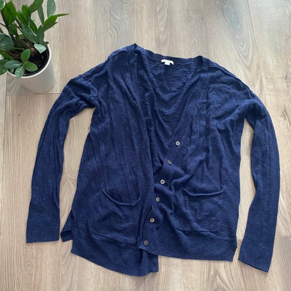 GAP Cropped Navy Long-Sleeve Cardigan - Picture 1 of 9